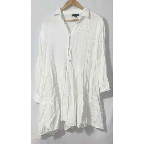 Women Primark white long sleeve partial button hi/low hem dress. - Picture 1 of 6